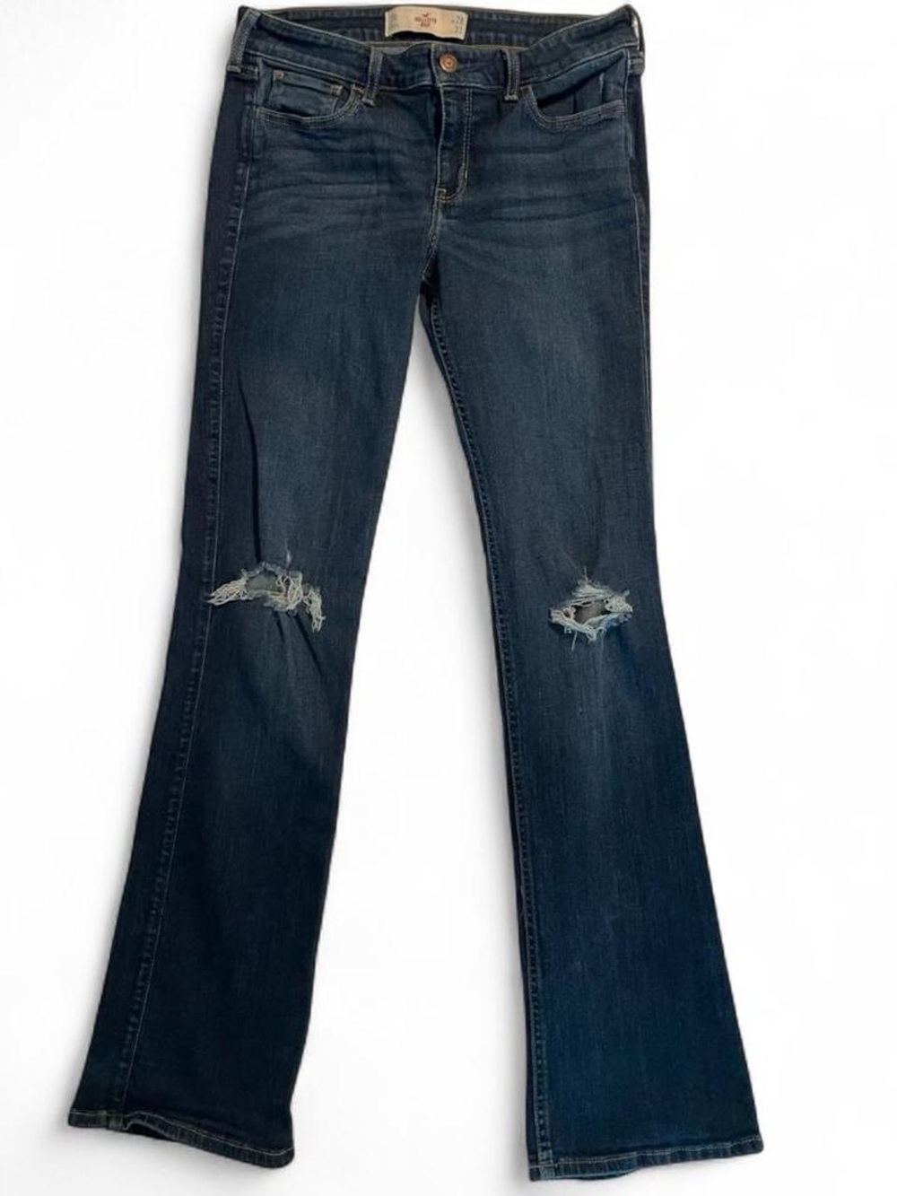 Hollister Dark Blue Distressed Wide-Leg Jeans
